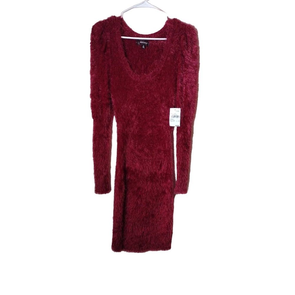 4si3nna Dress Womens Small Magenta Long Sleeve Eyelash Party Scoop Neck